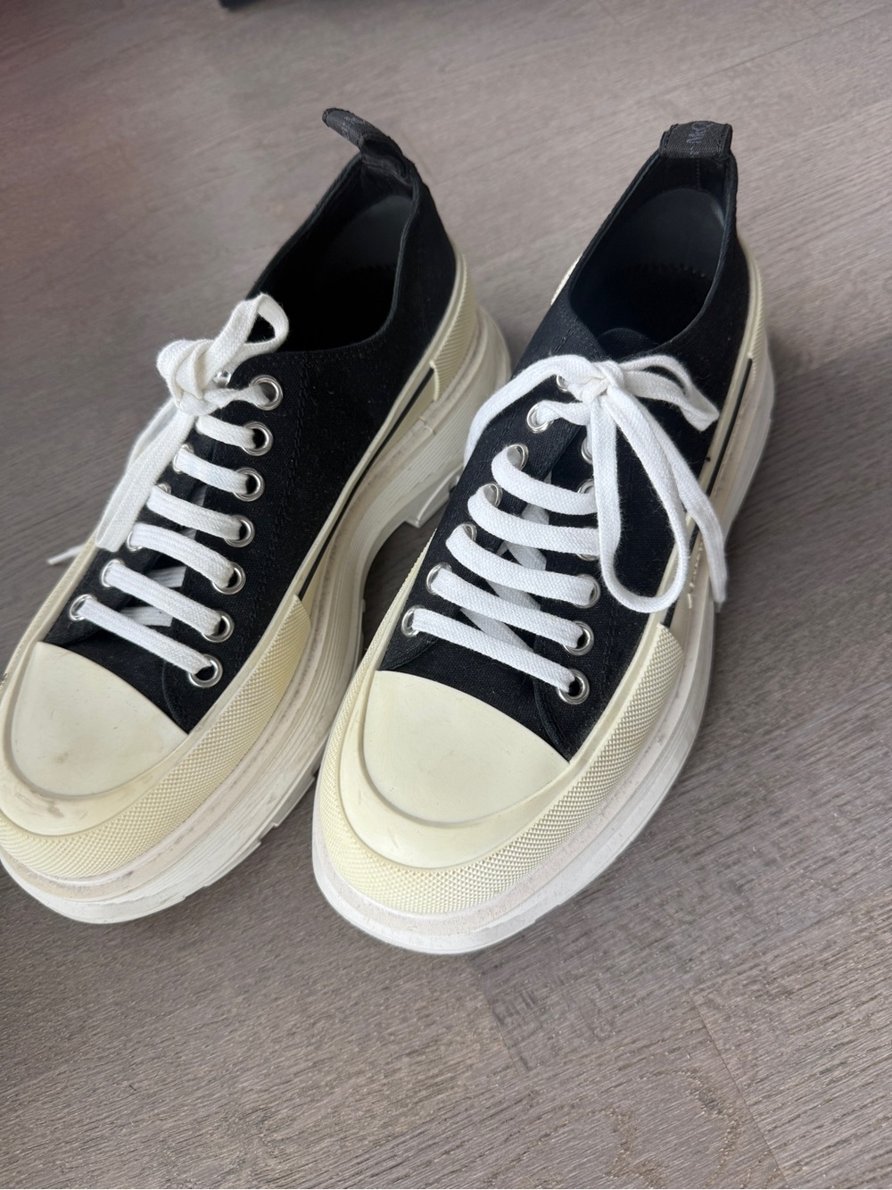 Alexander McQueen Black Canvas Platform Sneakers with Cream Soles